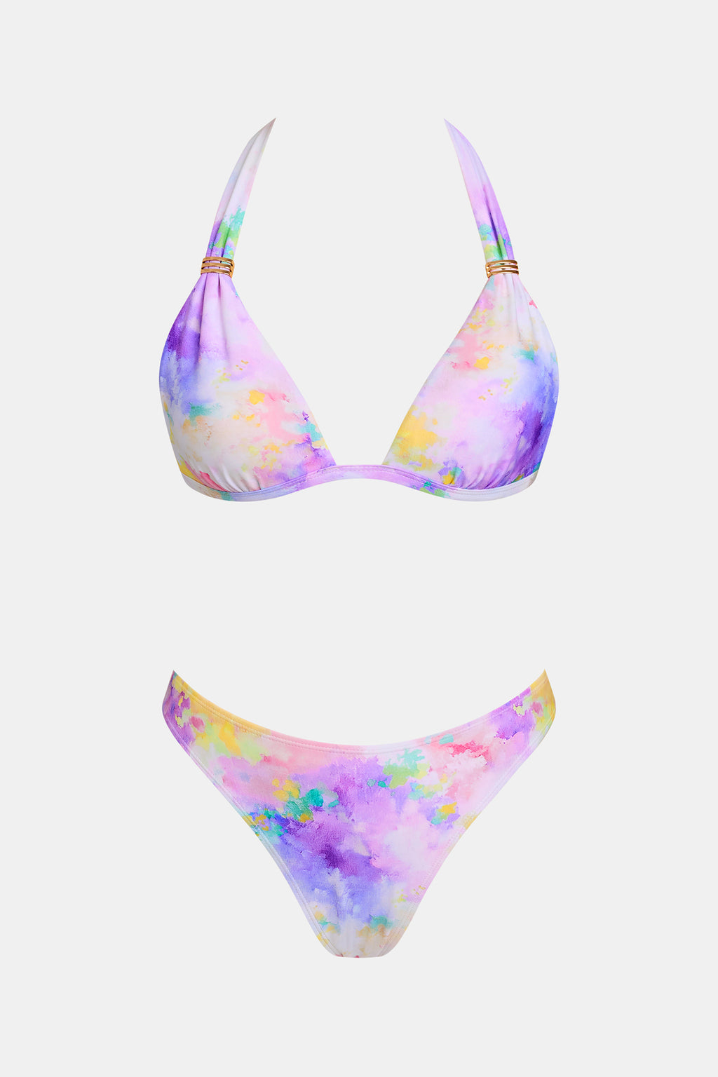 Bikini aquarelle à top triangle et jambe extra haute