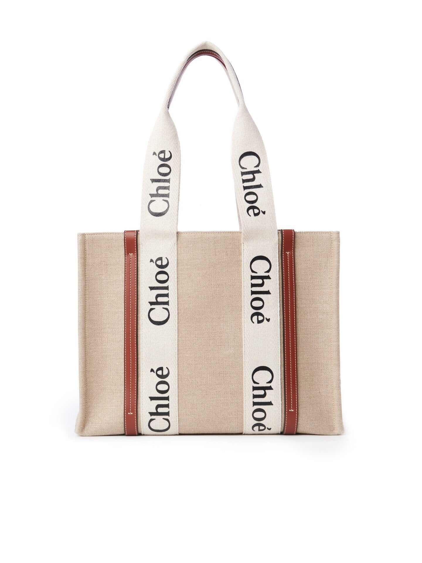 Chloé Medium Woody linen tote in White and Brown
